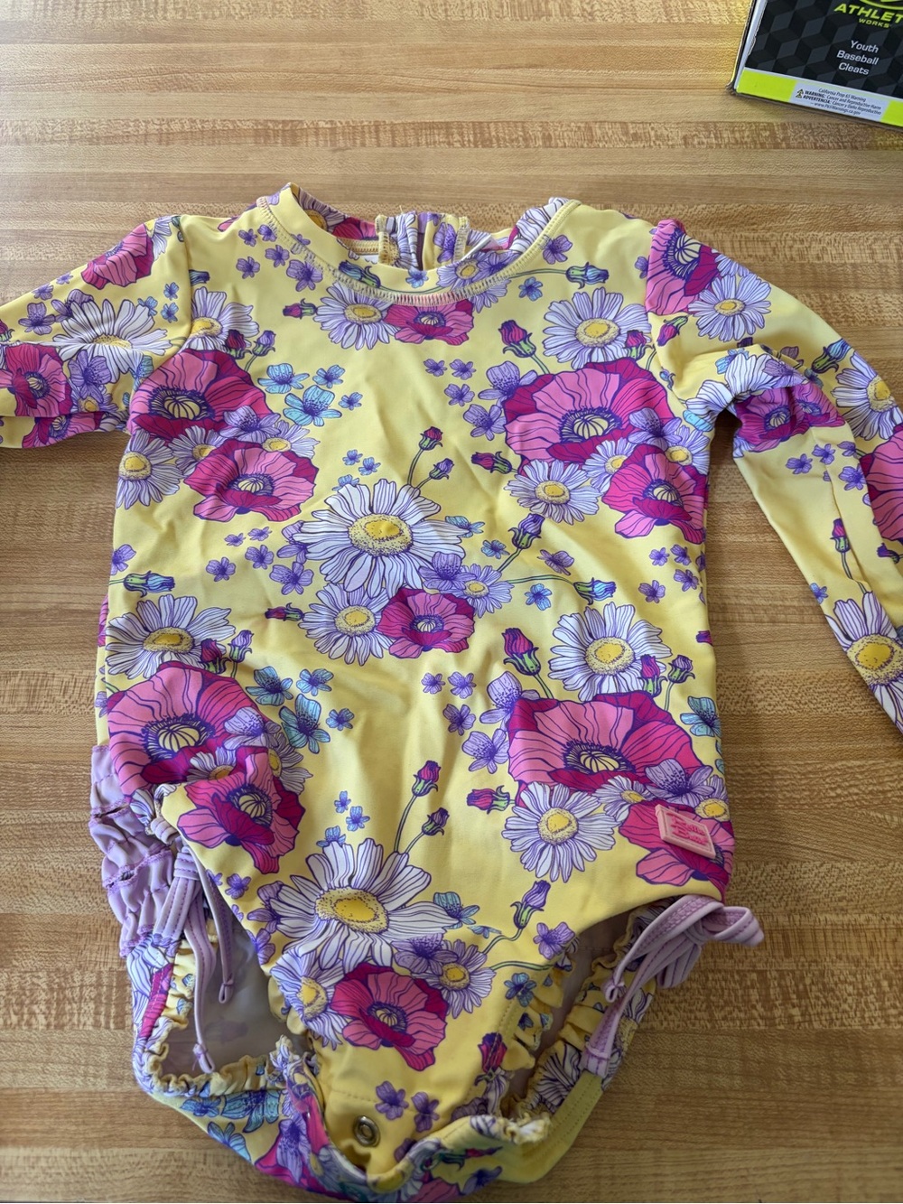 Ruffle Butts Yellow Floral One-Piece Swimsuit with Pink & White Flowers